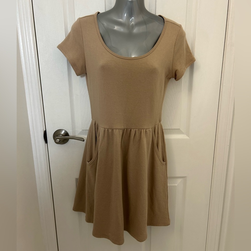 Camel Coloured Sweat-Dress with Pockets, Sz S